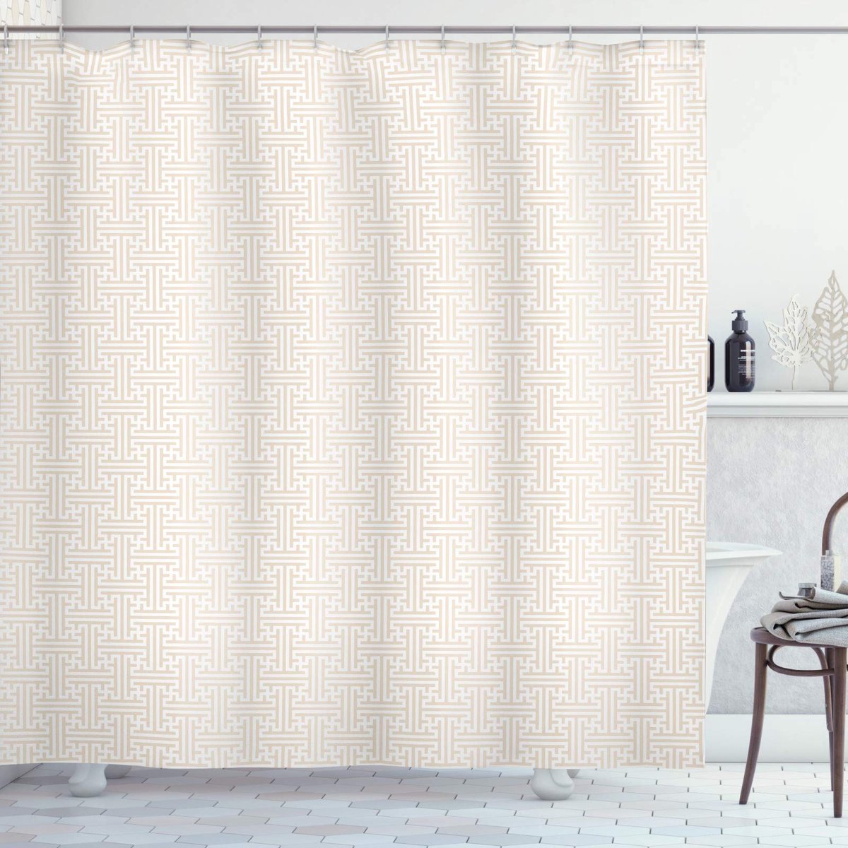 ABAKUHAUS Douchegordijn – B175xH220 – Polyester Licht beige/Wit