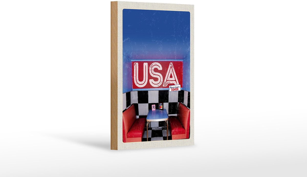 Holzschild Reise 12x18cm Amerika Diner Restaurant Fast Food Schild