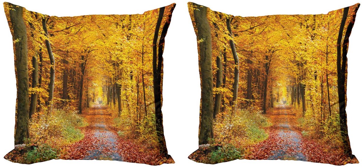 ABAKUHAUS Wald Kussenhoes Set – 2x50x50 cm – Dubbelzijdig bedrukt – Geel/Bruin