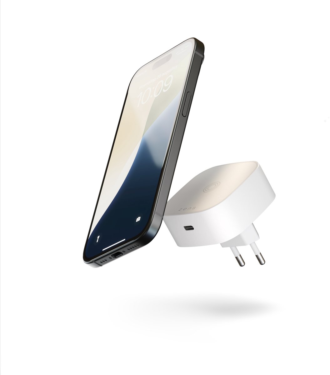 Zens Wireless Charging Adapter stekker 1× Qi2 15 W USB-C 18 W MagSafe draadloze lader Wit