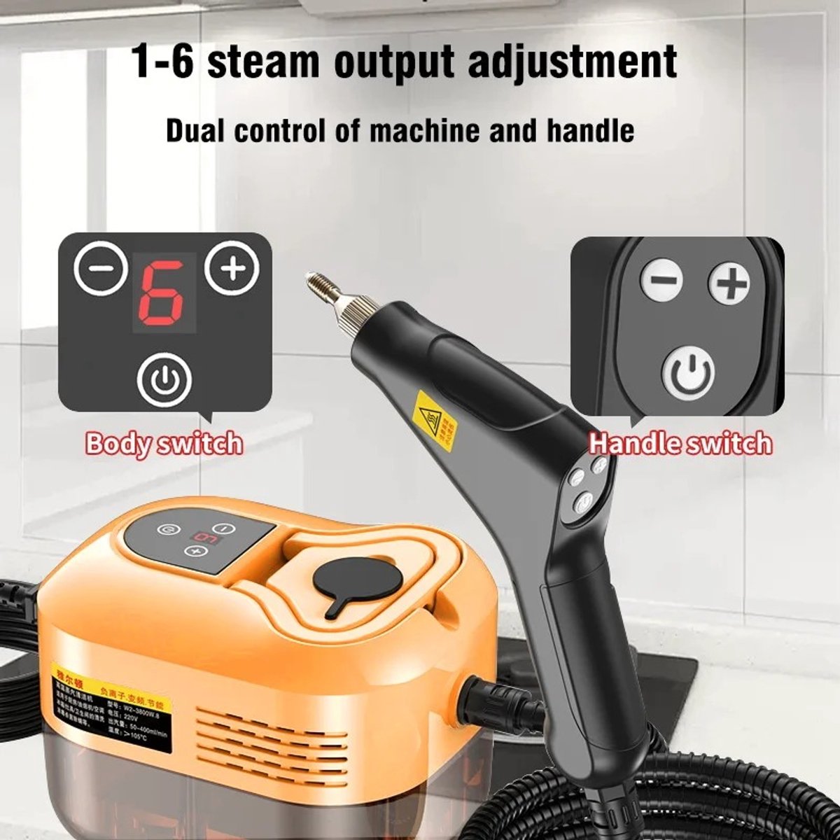 2500W Handheld Stoomreiniger - 8 Opzetstukken & Hoge Druk thumbnail 4