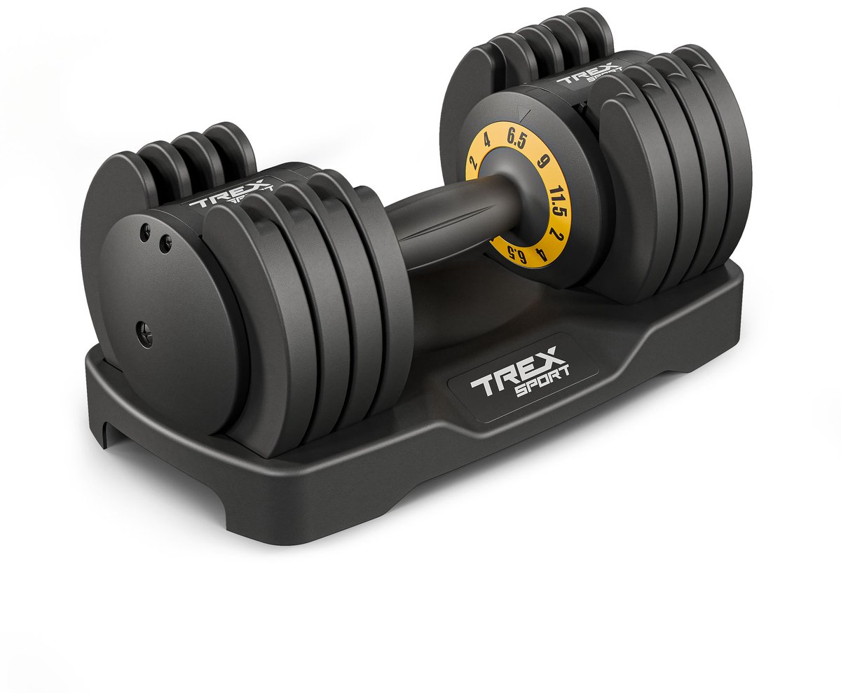 Trex Sport TX-012AB - Verstelbare halter - 1 Stuk Verstelbare Dumbbell - Gietijzer - Met draaisysteem - Krachttraining - Fitness - Gym - Sport - Crossfit - 2 kg, 4 kg, 6,5 kg, 9 kg en 11,5 kg