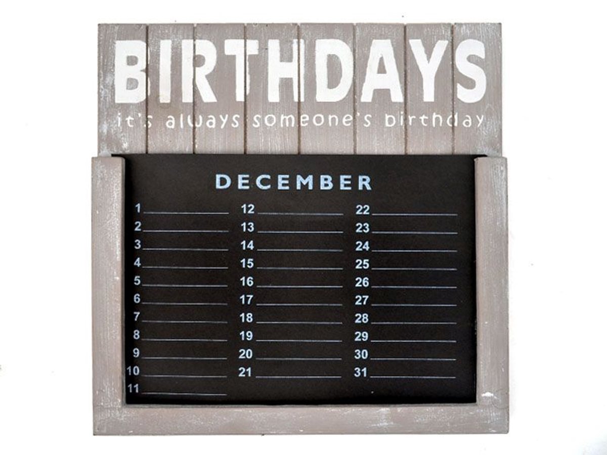 Verjaardagskalender 30x30cm taupe