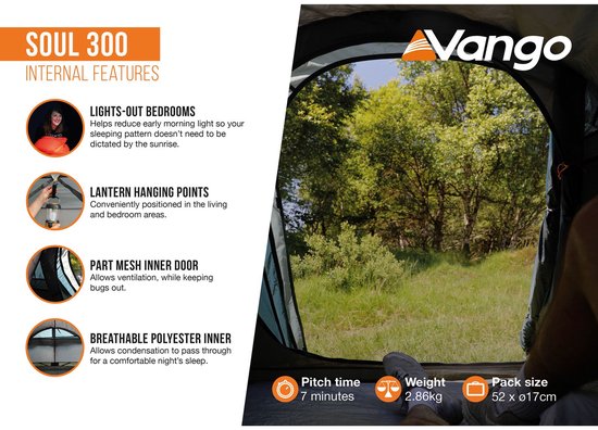 Vango Soul 300 - Trekkerstent - Tunnelontwerp - Waterdicht 3000 mm - Geschikt voor 2 Personen - Deep Blue van Merkloos — afbeelding 4