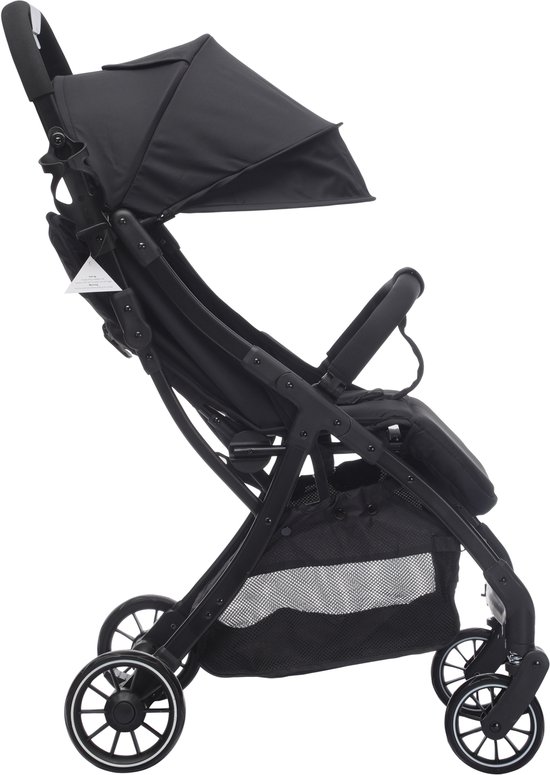 Cabino® Buggy Compact PLUS + Makkelijk Inklapbaar - Geschikt Voor Vliegtuig (Handbagage) & tot 22kg Wandelwagen Buggy Met Verstelbare Rugleuning en Grote Boodschappenmand Inclusief Reishoes & Bekerhouder – Zwart