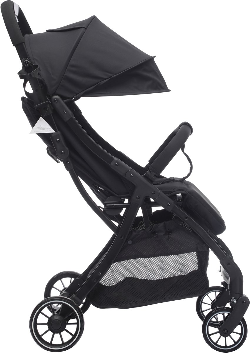 Cabino® Buggy Compact PLUS + Makkelijk Inklapbaar - Geschikt Voor Vliegtuig (Handbagage) & tot 22kg Wandelwagen Buggy Met Verstelbare Rugleuning en Grote Boodschappenmand Inclusief Reishoes & Bekerhouder – Zwart