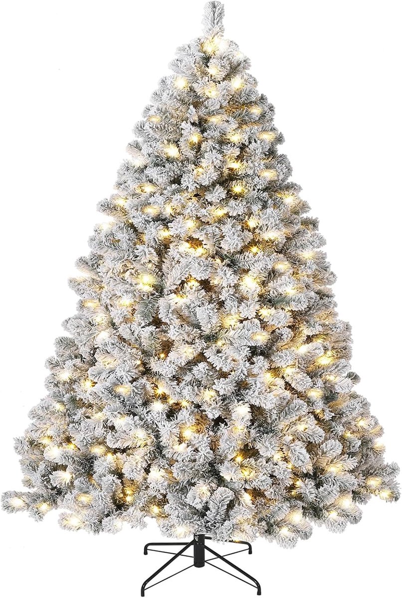 Kunstkerstboom – 120 cm – Met Verlichting – 100 LED – besneeuwd –Warm Wit – PVC Dennenboom – Wit