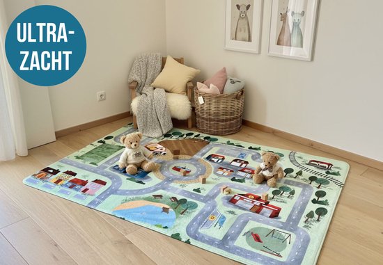 Kyaoayo Autotapijt Voor Kinderen – Stadsstraat Speelmat 100 X 130 Cm, Waterdicht En Leerzaam Voor Slaap- En Speelkamer