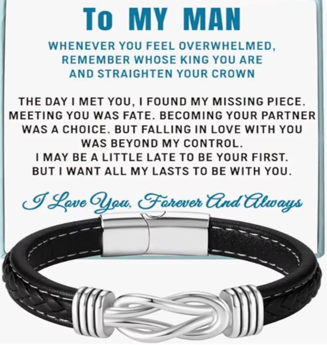 Stoere Gepersonaliseerde Heren Armband – Infinity Knoop – Mannen Sieraad – Perfect Cadeau voor Vriend of Echtgenoot
