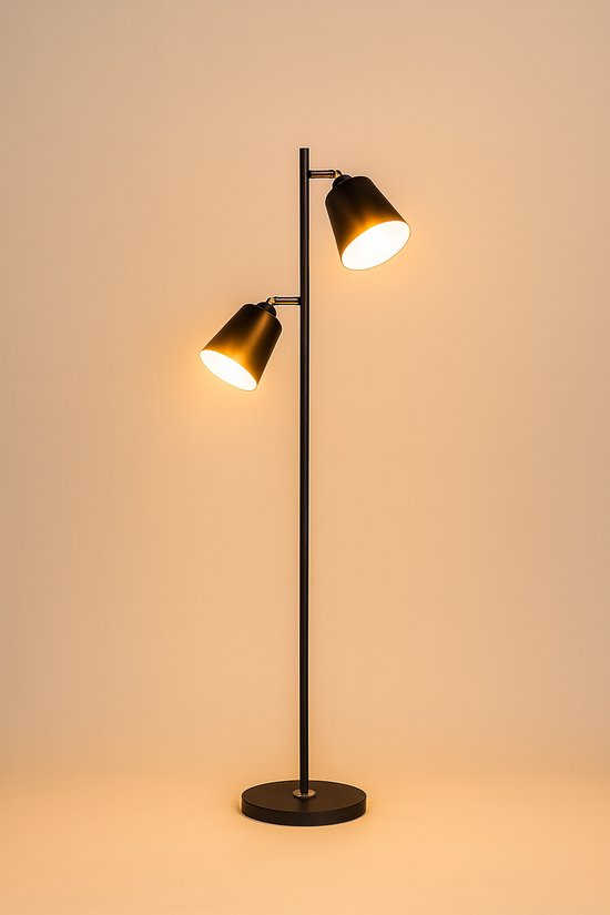 Vloerlamp | Koko | 2-lichts | 155cm | Zwart | E27 Fitting