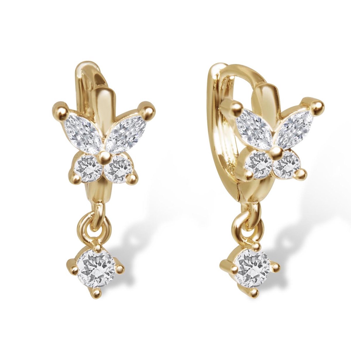 Amberz - Vlinder oorbellen zirkonia goud kleurig - Oorhanger vlinder - Oorknop - Gevuld - Vesper