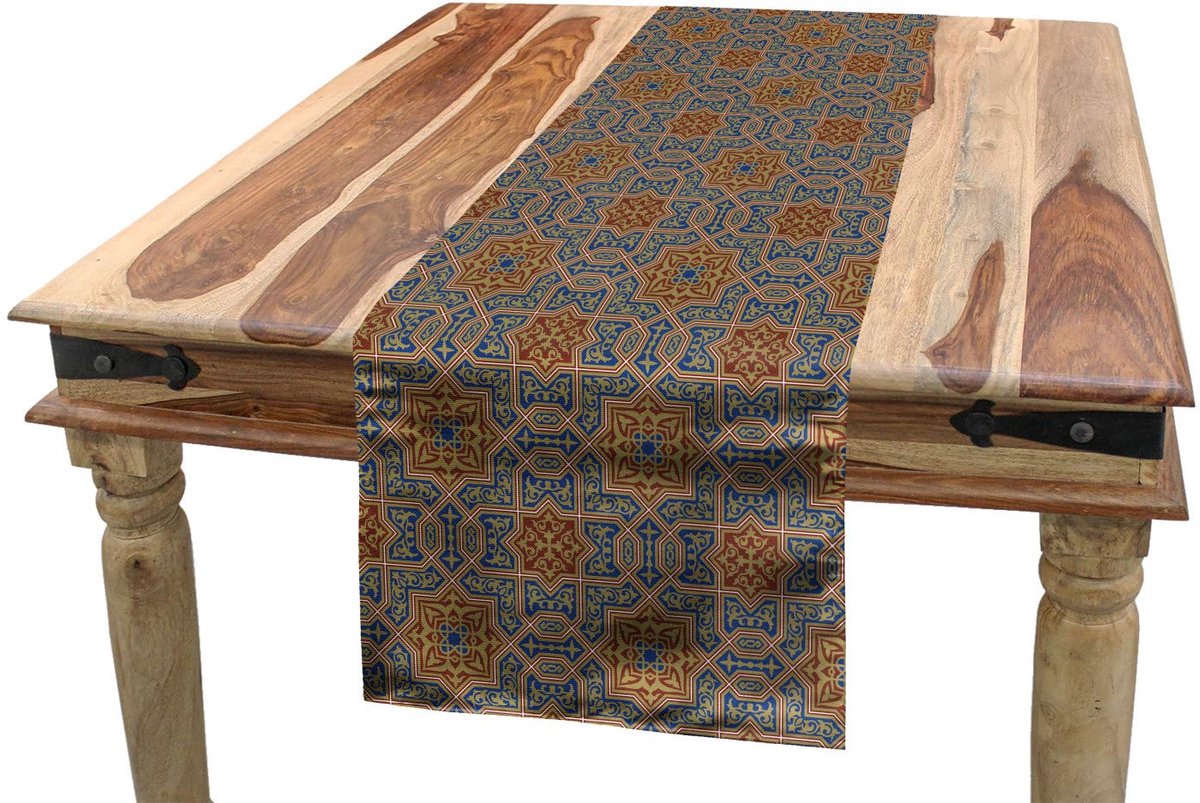 ABAKUHAUS – Tafelloper 40x180 cm – Blauw Sepia Redwood, Polyester