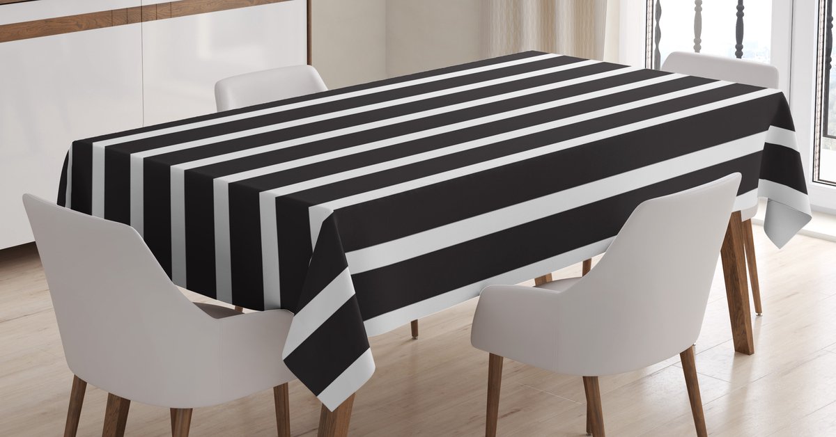 ABAKUHAUS Tafelkleed – Gestreept Satijn 140x200 cm – Antraciet/Wit