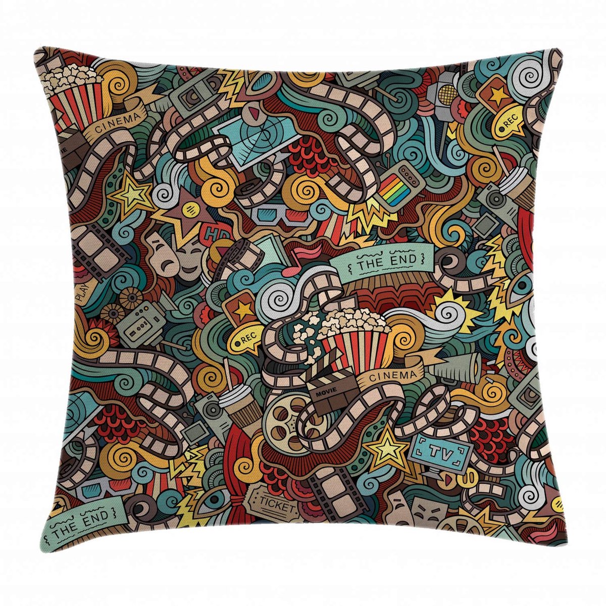 ABAKUHAUS Gekritzel-kussenhoes – Decoratieve kussenhoes – 60x60 cm – Dubbelzijdig bedrukt – met rits – Rubin Teal