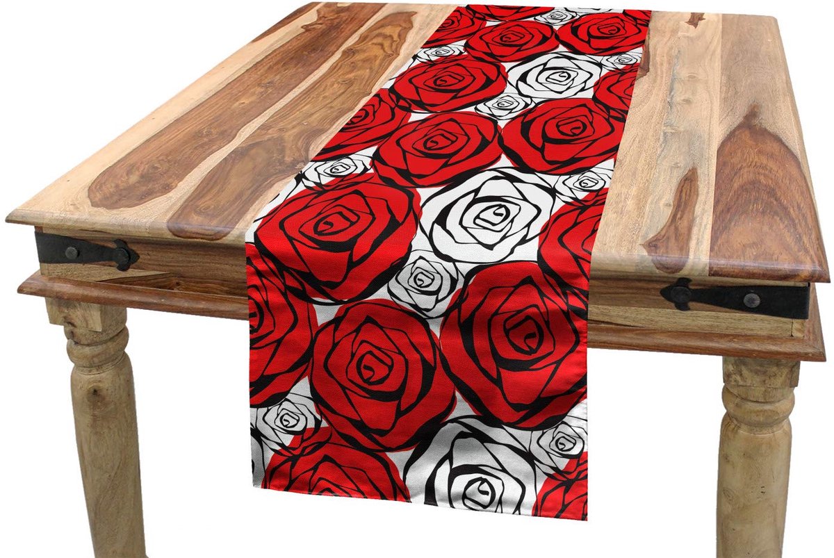 ABAKUHAUS Tafelloper 40x180 cm – rood/zwart – digitaaldruk