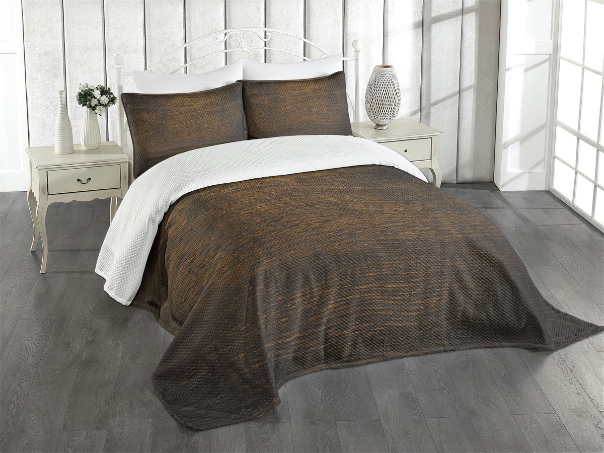 ABAKUHAUS Houten Dagdekbedovertrek Set – 3-delig 220x220 cm – kastanjebruin