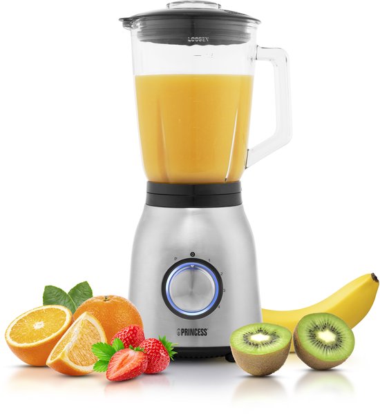 Princess 212091 Blender RVS 1000 – 4 Snelheidheden – Krachtig 1000W - 1,5 L - Glaskan - Ice Crush - Vaatwasmachine bestendig
