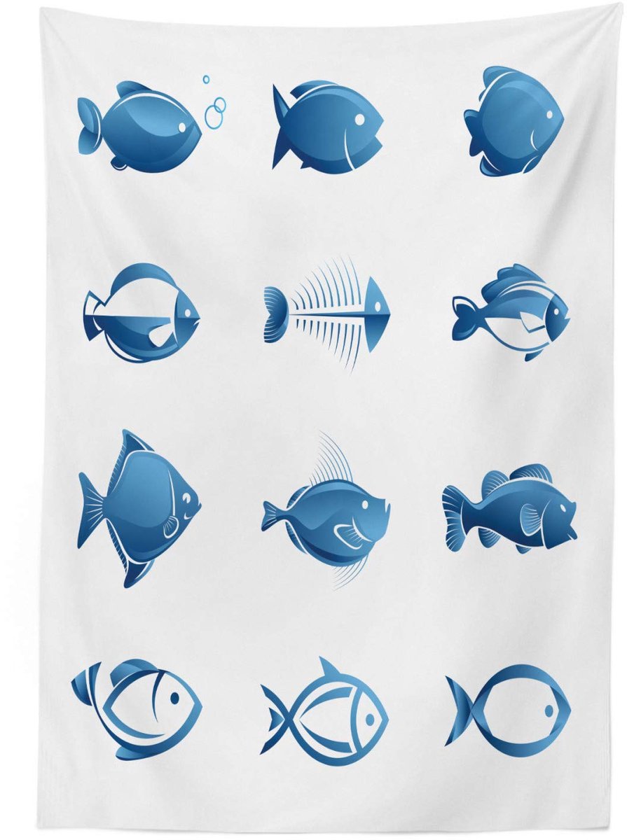ABAKUHAUS Vis Tafellaken – 140x200 cm – Satijn, Wasbaar, Binnen/Buiten – Blauw/Wit