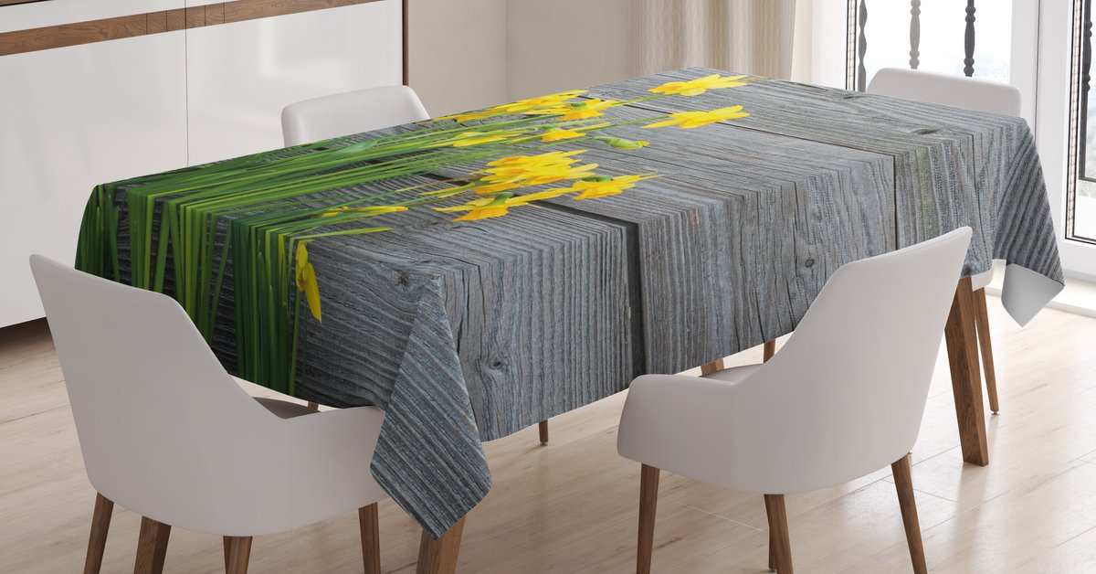 ABAKUHAUS Tafelkleed – Gele Bloem 140x170 cm – Geel/Grijs, Wasbaar
