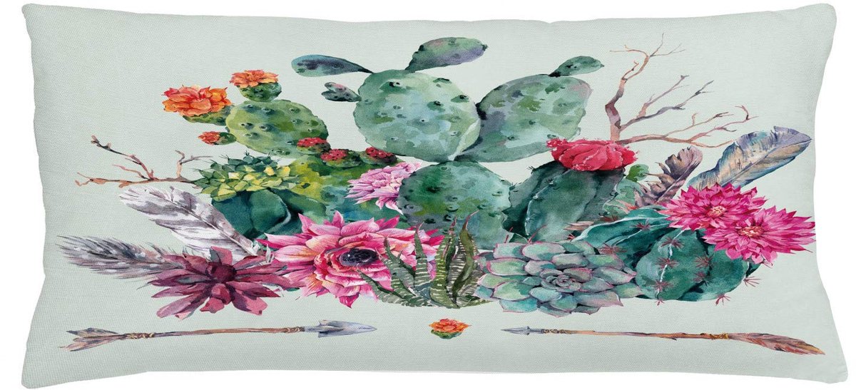 ABAKUHAUS Kaktus-kussenhoes – rechthoekig 90 × 40 cm – dubbelzijdig bedrukt – groen-magenta Grün