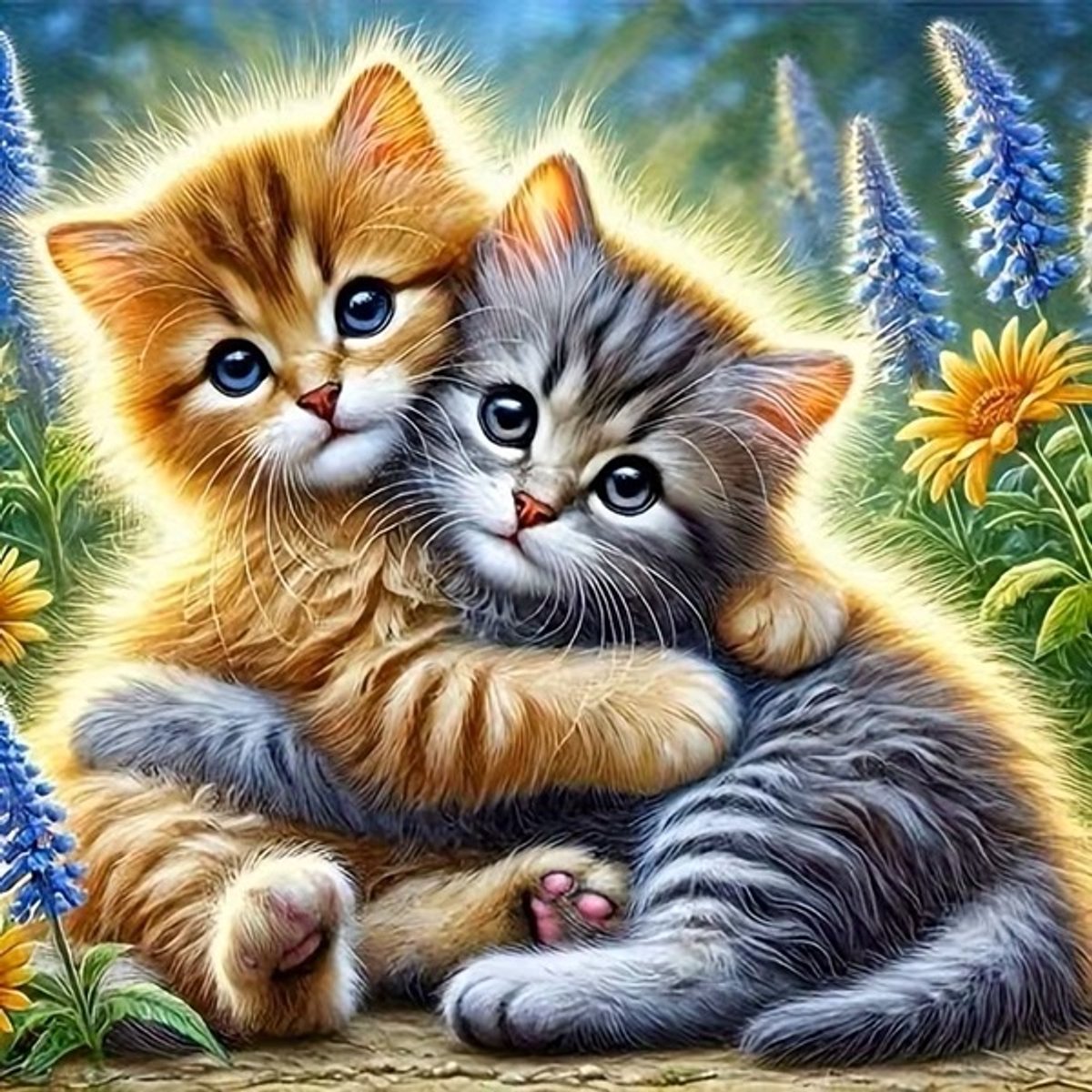 Diamond painting set twee Jong kitten 30x30cm