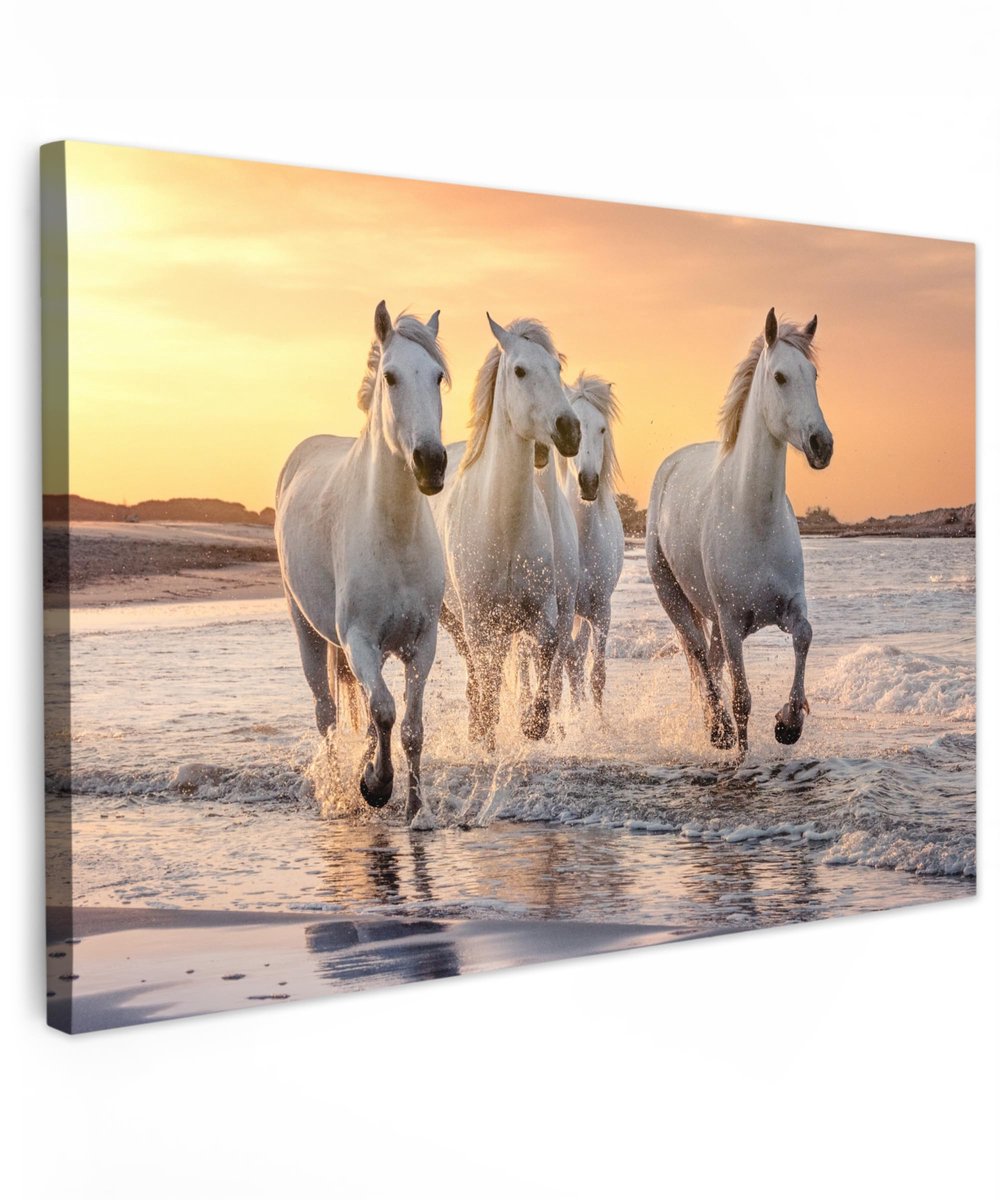 Unyqoos Unieke wanddecoratie met paarden en zee voor woonkamer of slaapkamer geel