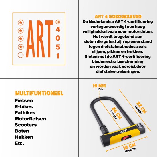 VINZ Grivola Beugelslot / Fietsslot / Motorslot / Scooterslot ART4 - 32cm van VINZ — afbeelding 4