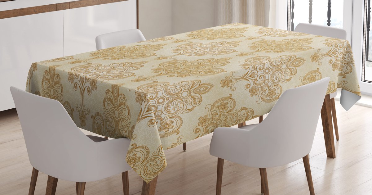 ABAKUHAUS Vintage Tafelkleed – Barok ontwerp, 140 × 240 cm, crème/lichtbruin