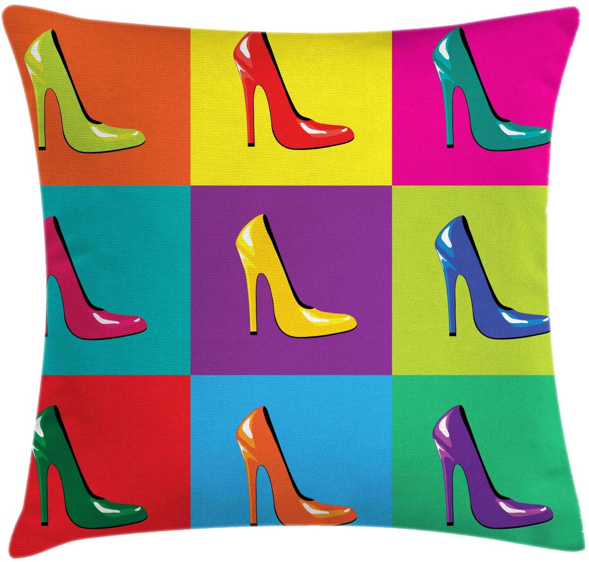 ABAKUHAUS Hoge Hakken Kussenhoes – Omkeerbaar bedrukt – 40×40 cm – geel-groen-blauw Gelb