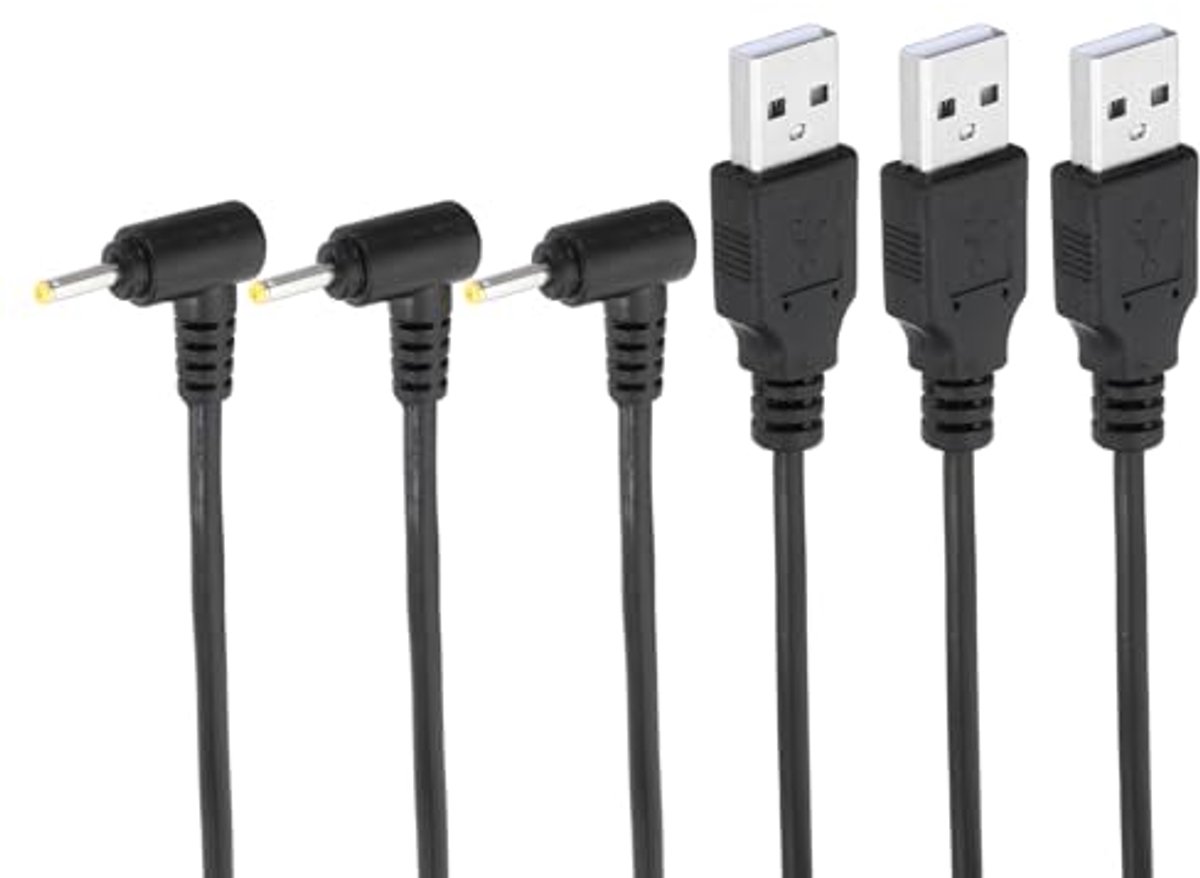 Stroomkabel. cilindrische jackstekker. USB naar DC. 2.5 x 0.7 mm. 3 voeten. 3 stuks. oplaadkabel. adapter voor kabel. 24 AWG. voor ventilator. luidspreker. tafellamp. zwart