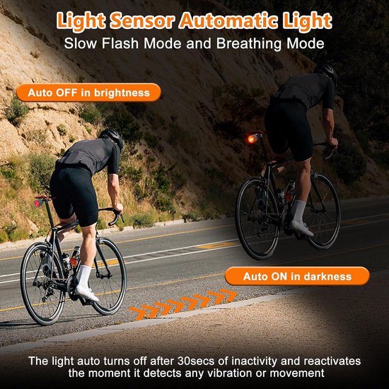 Fietsstroomlicht - Achterlicht - Intelligente fietsstroomlicht - Remgevoelige automatische schakeling - USB-oplaadbaar - IP65 waterdicht - 220° verstelbaar hoek — afbeelding 2
