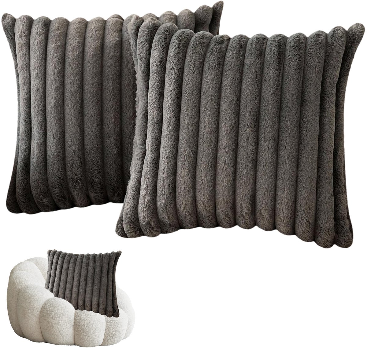 OKWISH Kussenslopen – Sierkussensloop Set Met Pluche Kussenslopen Voor Couch, Slaapkamer En Auto – Zachte Fluwelen Kussenslopen – Donkergrijs