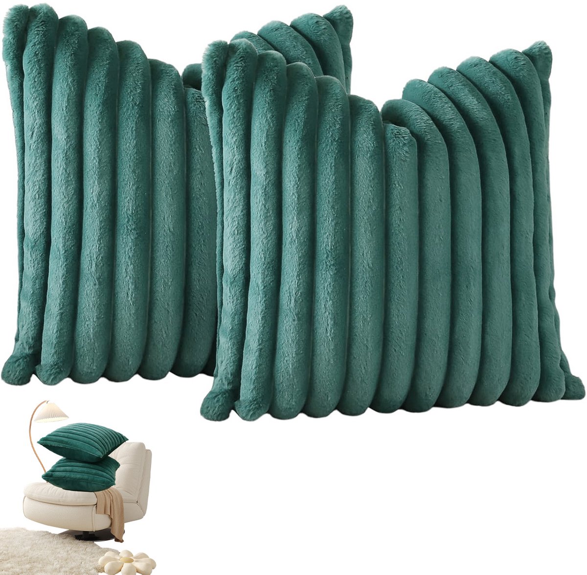 OKWISH Kussenslopen – Fluwelen Kussensloop Set Met Zachte Sierkussenslopen, Decoratieve Kussenslopen Voor Woonkamer En Bed – Donkergroen – 45x45 cm