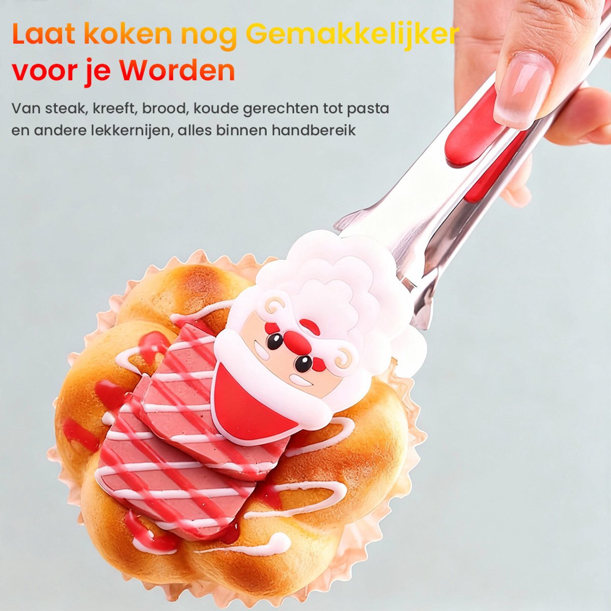 4 stuks - Voedseltang - Roestvrij staal - Keukentang - Barbecue- en braadtang - Geschikt voor Kerstmis en dagelijks koken - BBQ-tang - Kerstversieringen - 18 cm - Diverse kleuren