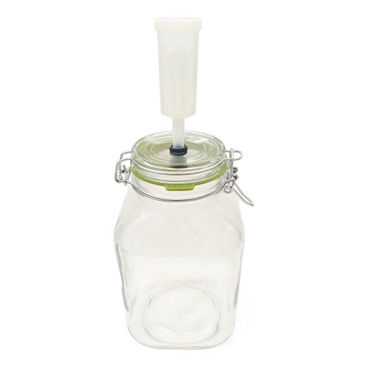 FERM fermentatiepot 3L - FERM fermentatiepot met waterslot, FERMentatieklem - én unieke FERMentatiering - glazen beugelpot met waterslot - inhoud 3L - voedselveilig fermenteren - voert overdruk automatisch af - maakt handmatig ontluchten overbodig