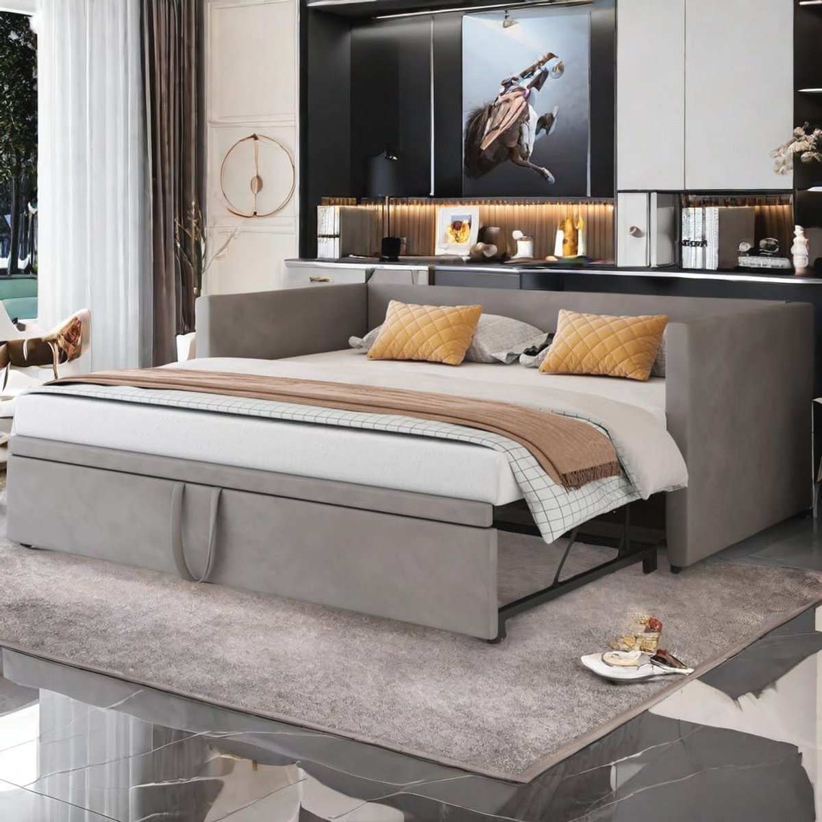 Multifunctioneel Gestoffeerd Slaapbank/Bed 90/180 x 200 cm