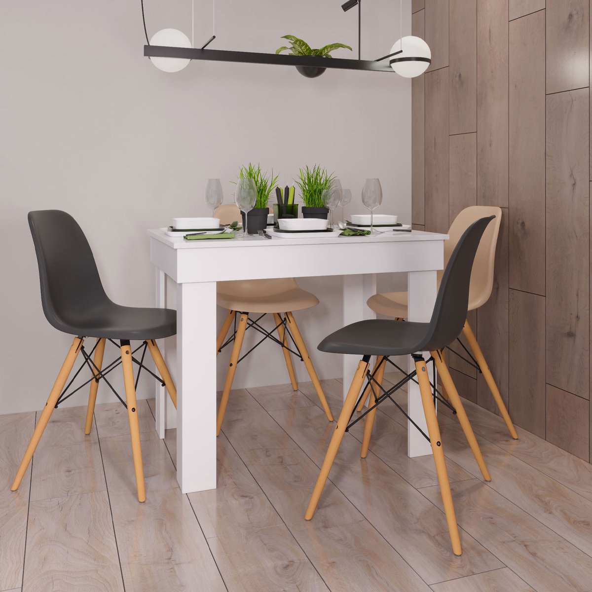 Homestyle4u Eettafel - 90x60 cm - Eetkamertafel - Massief Hout - Wit