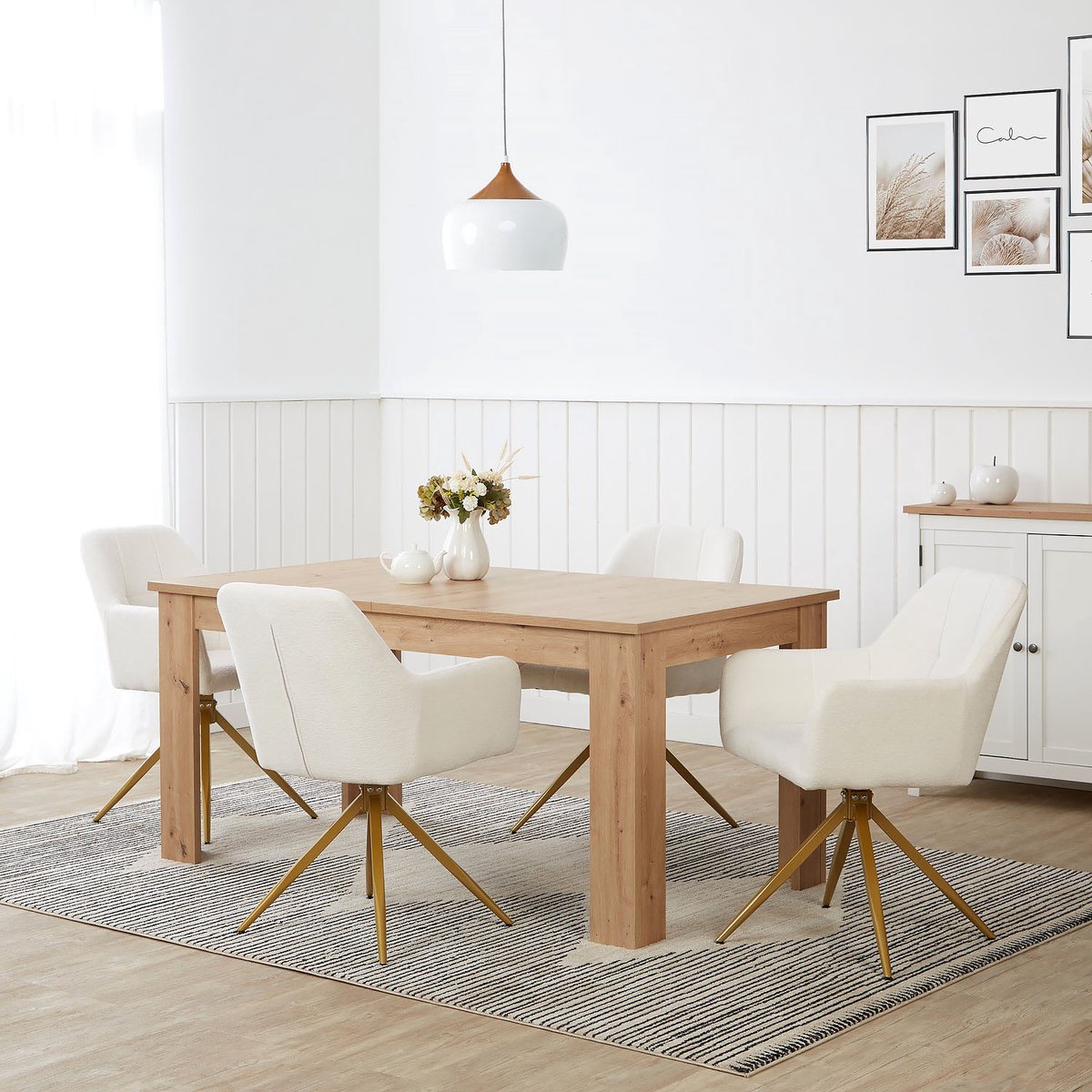 Homestyle4u Eettafel - 160x90 cm - Uitschuifbare Eetkamertafel - Massief eikenhout - Bruin