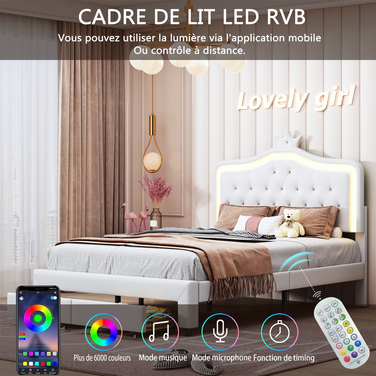 ROSAHQNDA Eenpersoonsbed - LED-verlichting - Gestoffeerd bed met lades - Tienerbed - Opbergbed - PU-bed (Verzonden in 2 pakketten) Wit