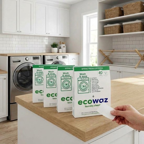 Ecowaz wasstrips - Lentefris (natuurlijke reuk) - 40 wasbeurten - 100% afbreekbaar - Eco Wasdoekjes Wasvellen Wasmiddel Detergent Sheets