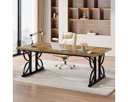 Tribesigns Bureau - Groot Computerbureau - Computer Tafel - Bureautafel met Stevig metalen frame - 180 x 80 x 75 cm - Bruin & zwart