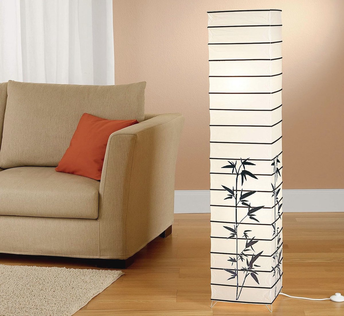 Staande lamp met rijstpapier en bamboemotief - 125 cm hoogte - Inclusief 2x E14 LED-lampen
