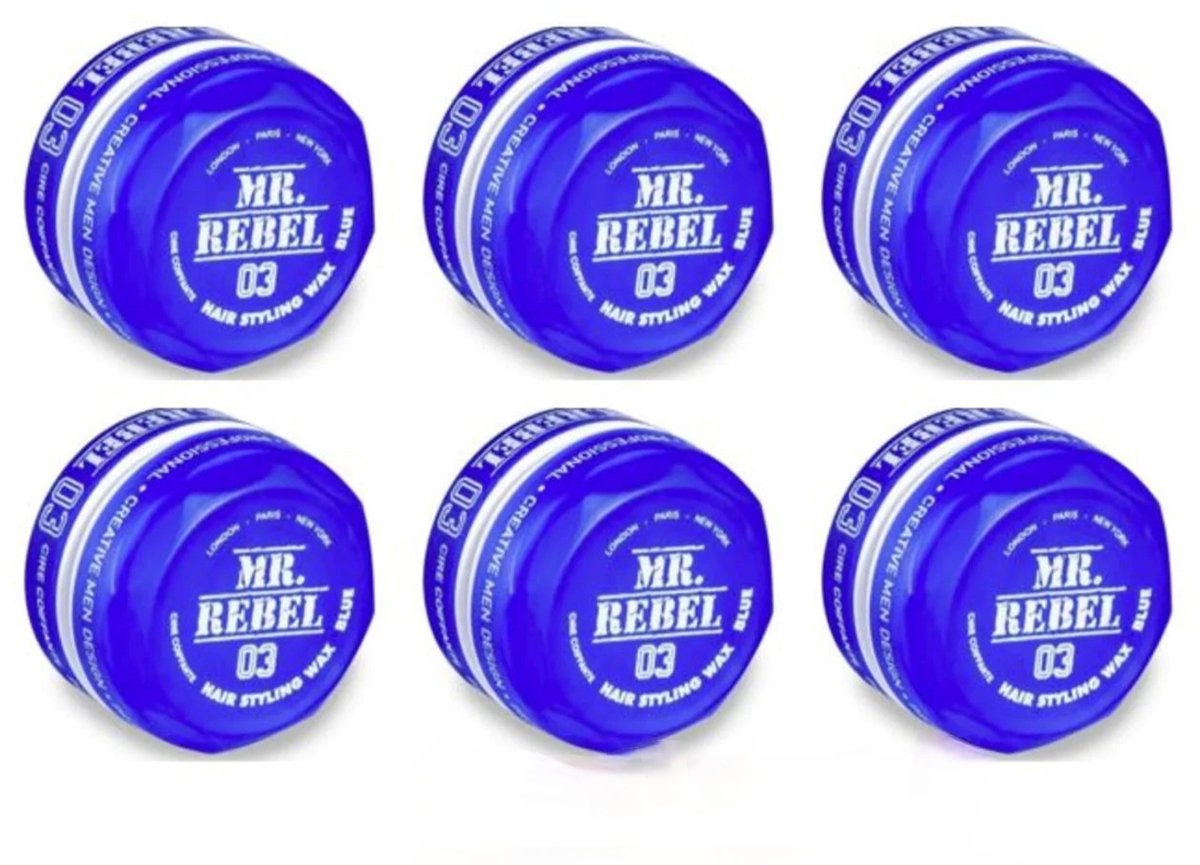 Haar Mannan Wax - Haar Wax - Haar Kamen - Haar Styling - Haar Gel - Hair Wax - MR>REBEL Hair Styling Wax 03 Blue 6 Stuks 900ML