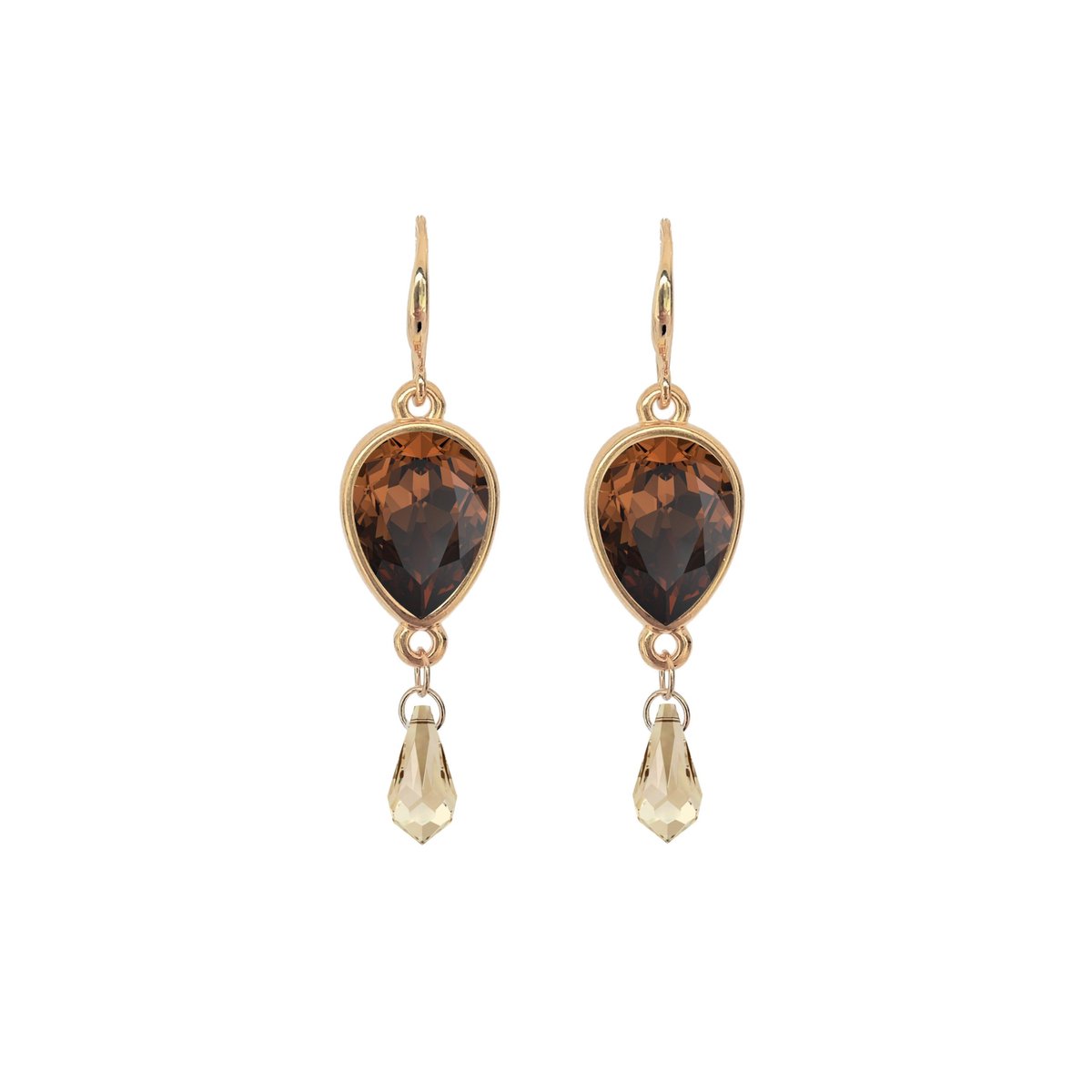Smoked Topaz Bling oorhangers - Swarovski - bruin - verguld - Bliss Label