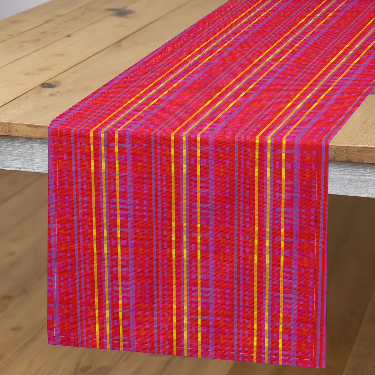 ABAKUHAUS Abstracte tafelrok – 40x180 cm – donker koraal en geel – Polyester