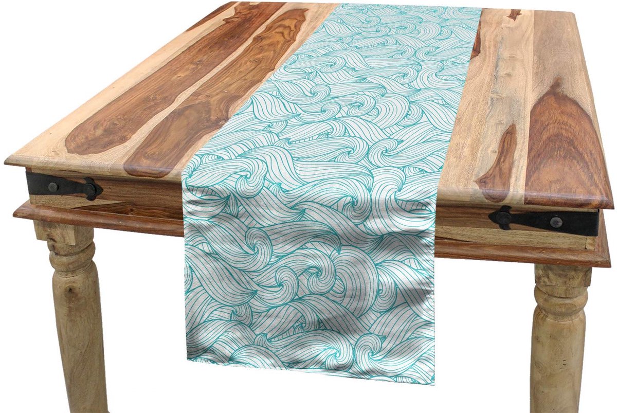 ABAKUHAUS tafelloper – turkoois, 40×180 cm, blauw/wit, rechthoekig