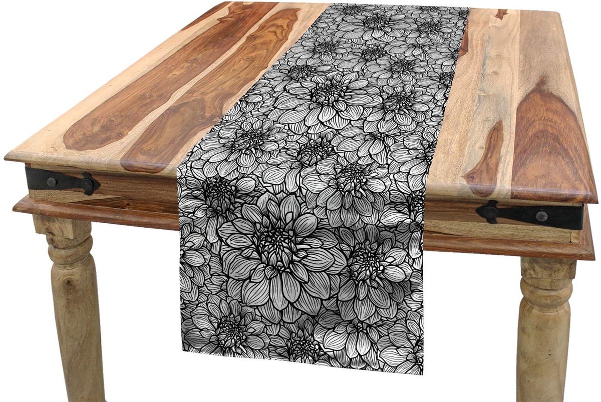 ABAKUHAUS tafel-loper Dahlia-botaniek – 40x180 cm – Polyester