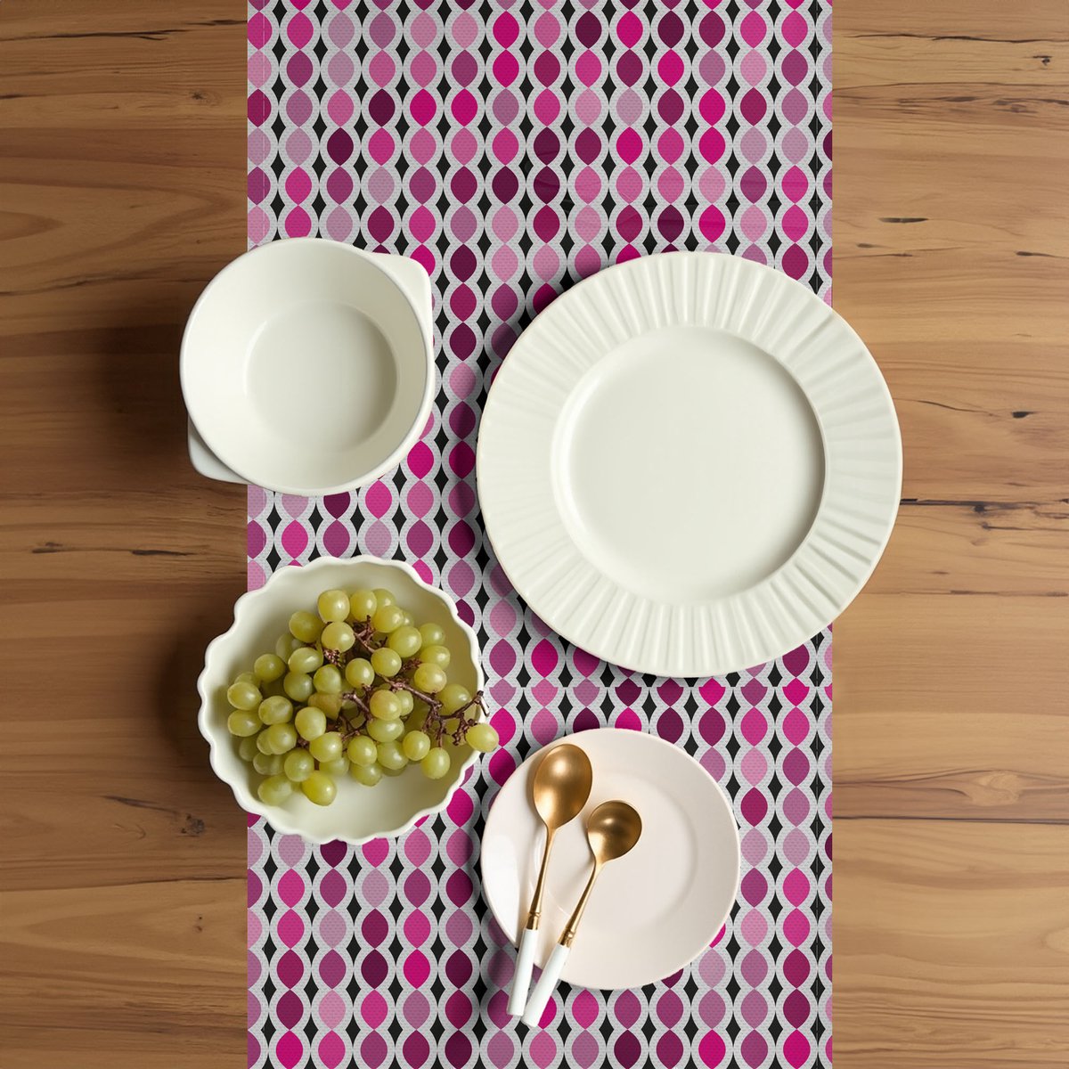 ABAKUHAUS Abstracte Tafelloper – Magenta roze, 40x180 cm
