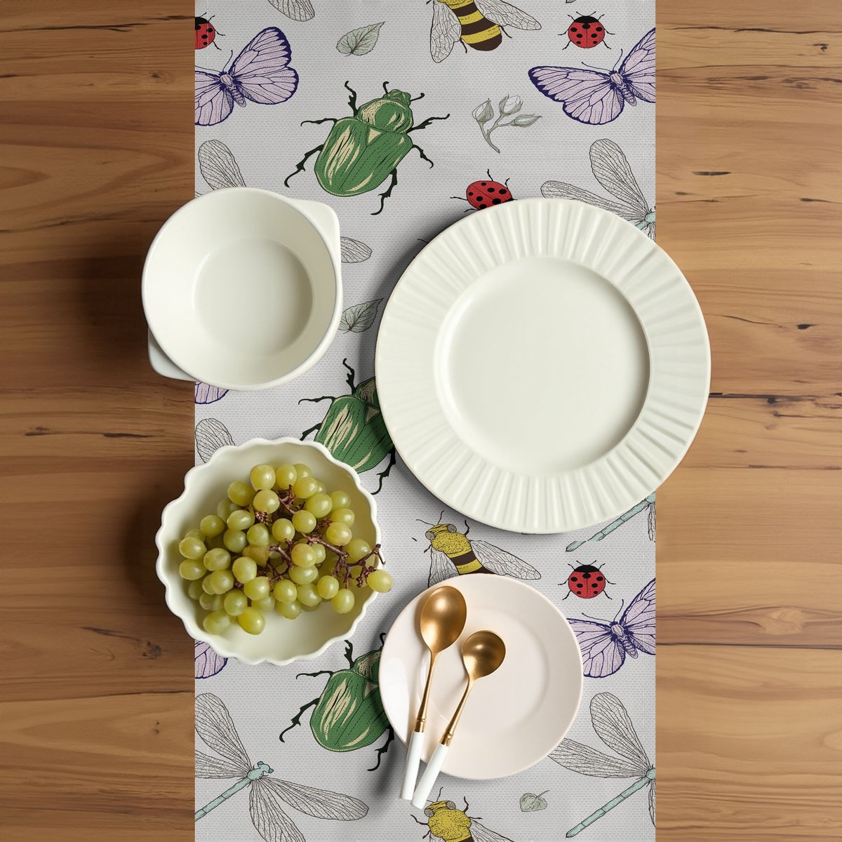ABAKUHAUS Tafelloper Dieren – 40x180 cm – Wit/Multicolor – Wasbaar