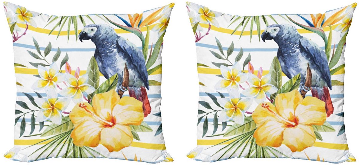 ABAKUHAUS Papegaai Kussenhoes Set – Tropisch – 2x60x60 cm – Multicolor Meerkleurig